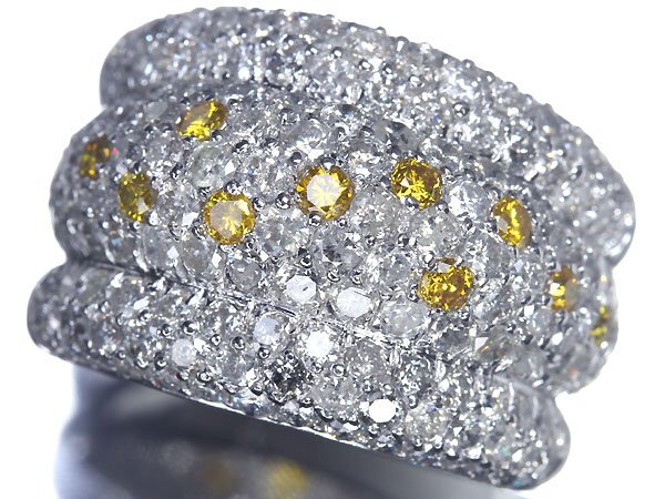 IKM10962SS【1円～】新品【RK宝石】《Diamond》豪華! 極上イエローダイヤ 極上クリアダイヤ 総計4.1ct! K18WG 超高級リング パヴェ ダイヤ_画像1