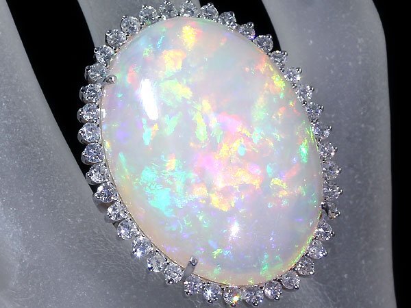 VUL11280I【1円～】新品【RK宝石】≪opal≫ 極上天然オパール 超特大38.4ct!! 極上ダイヤモンド 総計1.37ct K18WG 超高級リング ダイヤの画像3