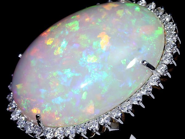 VUL11280I【1円～】新品【RK宝石】≪opal≫ 極上天然オパール 超特大38.4ct!! 極上ダイヤモンド 総計1.37ct K18WG 超高級リング ダイヤの画像2