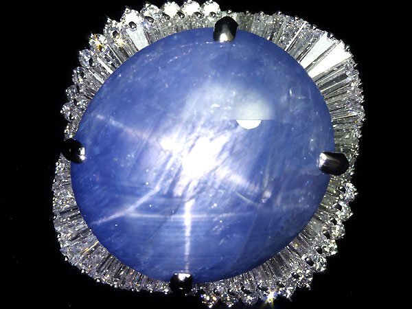 VVM11164SS【1円～】新品【RK宝石】天然非加熱スターサファイア 超特大43.75ct! 極上ダイヤモンド 総計2.99ct Pt900 超高級リング ダイヤの画像3