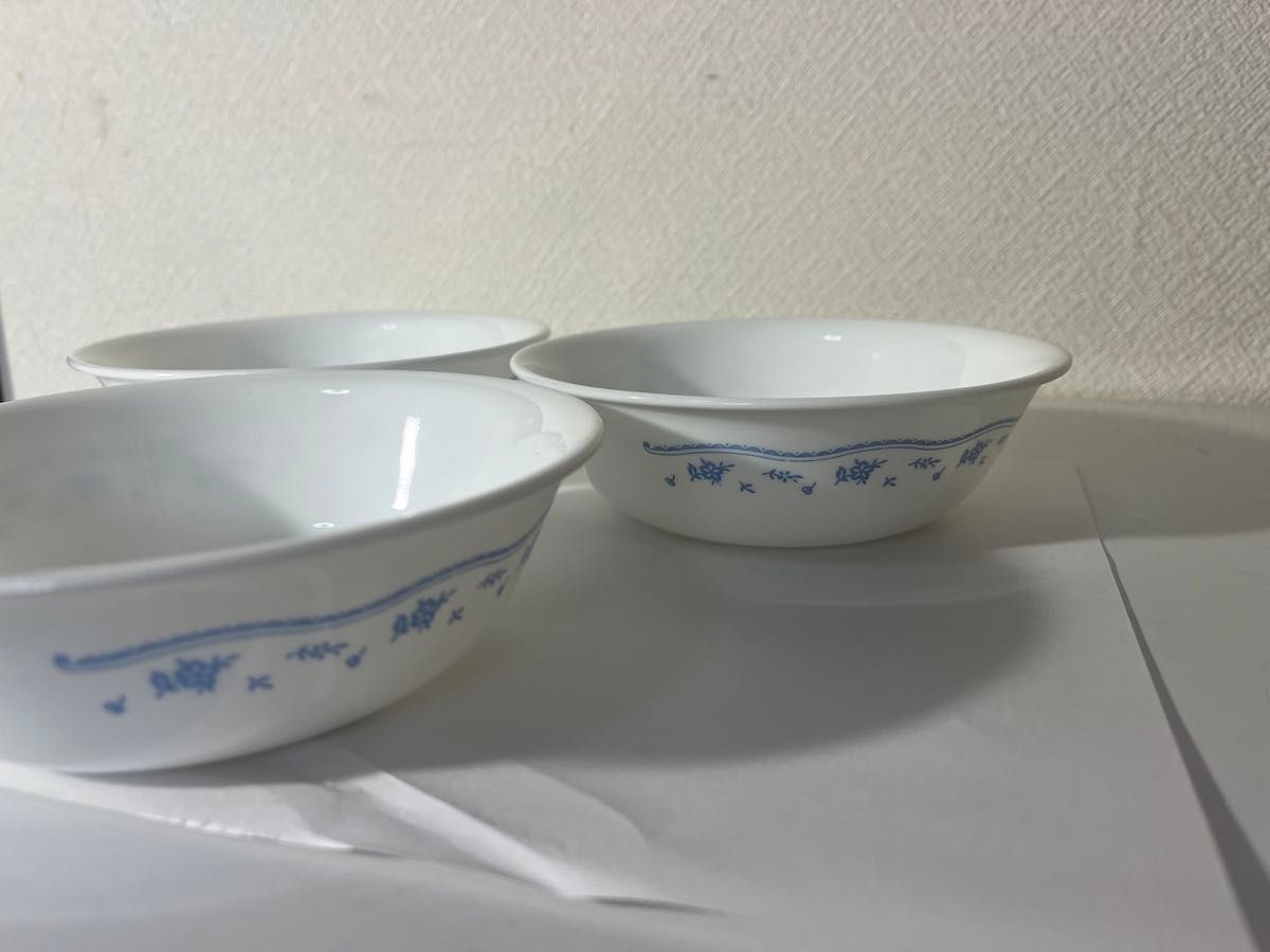 美品 コレール モーニングブルー 3客 直径15cm サラダ皿 深皿 食器 CORELLE 中皿
