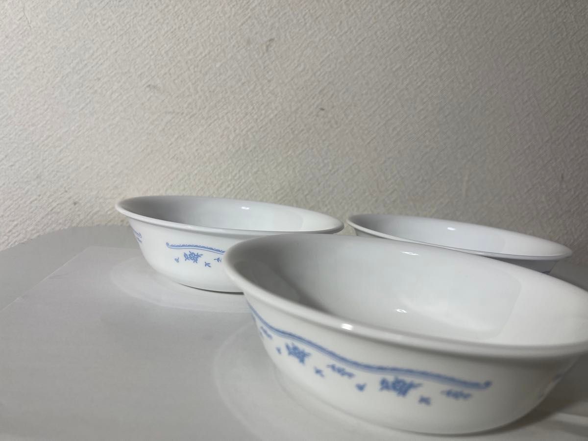 美品 コレール モーニングブルー 3客 直径15cm サラダ皿 深皿 食器 CORELLE 中皿