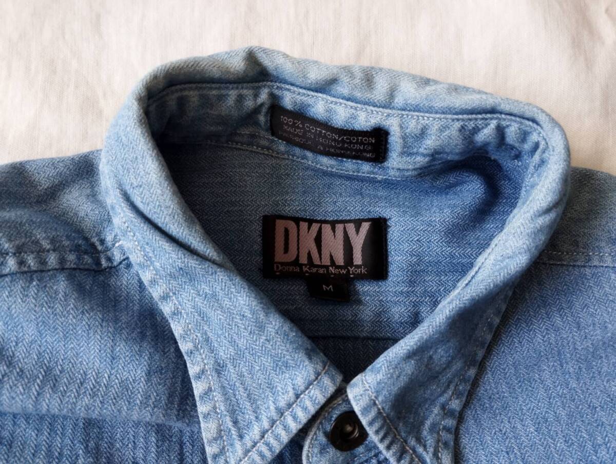 DKNY インディゴヘリンボーンシャツM ９０’ｓビッグシルエット_画像3