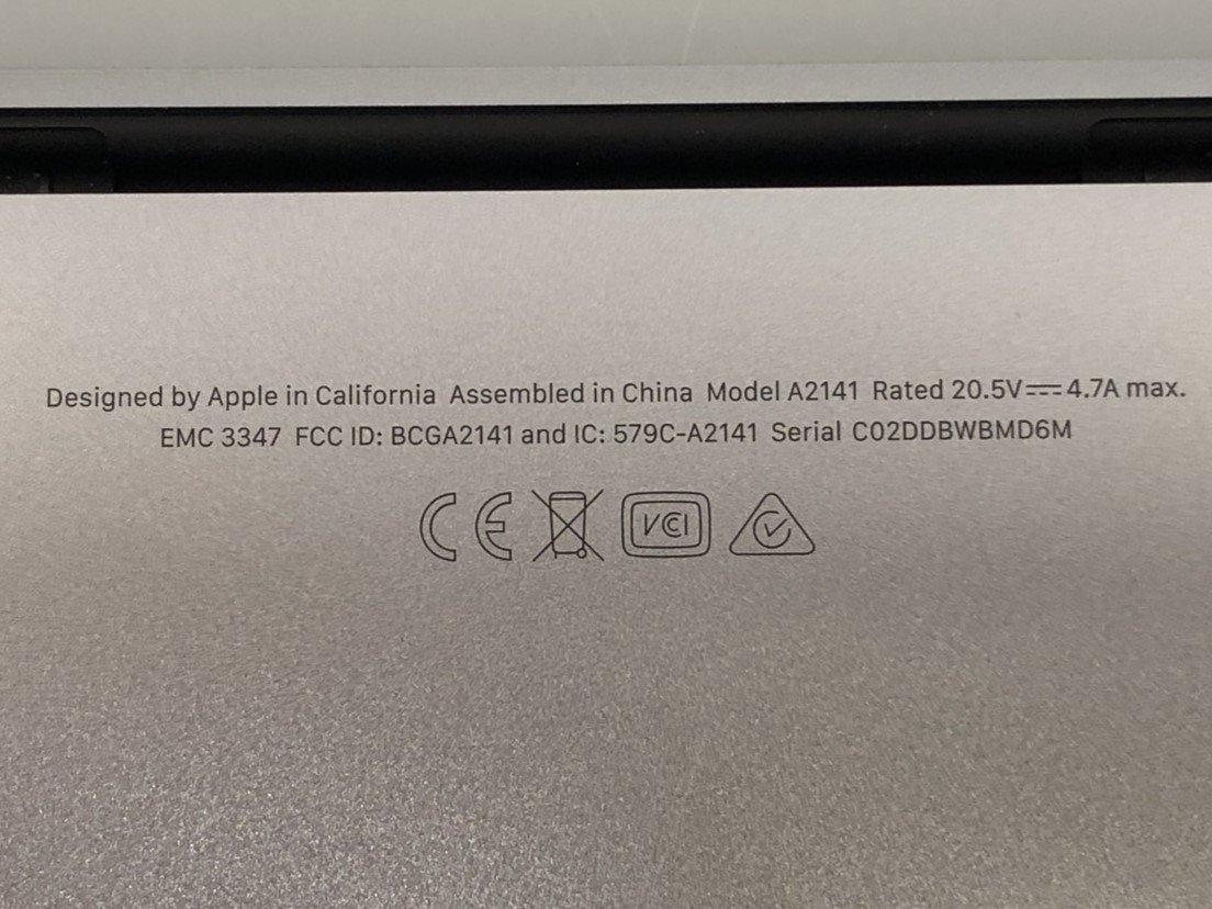 H【中古品】 Apple MacBook Pro 16インチ 2019 Corei7 16GB SSD512GB A2141 シルバー 箱無し 7-2 〈88-240310-SS-2-HOU〉の画像4