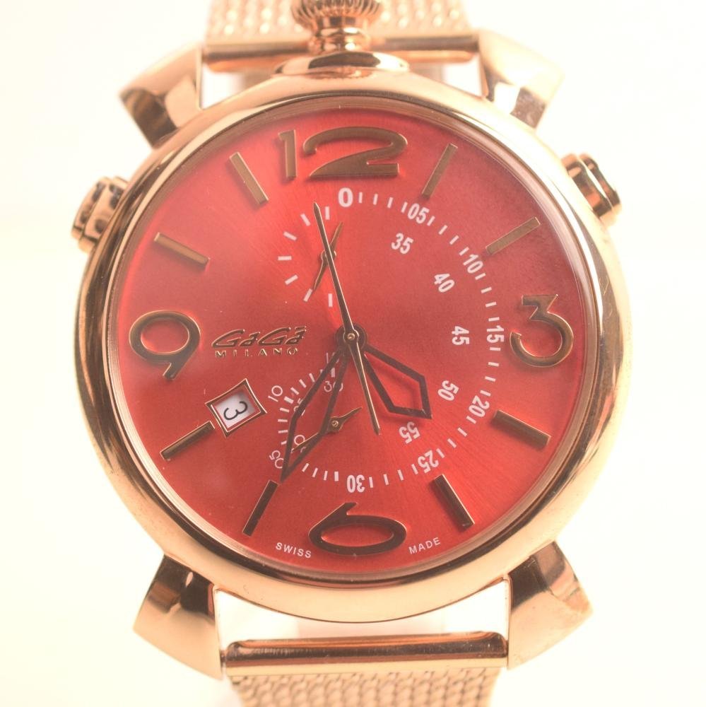 【値下げ】 46mm CHRONO THIN シンクロノ 5098.06BR 腕時計 ガガミラノ ICH【中古美品】 マニュアーレ 〈189-240307-ss28-ICH〉 ピンク その他