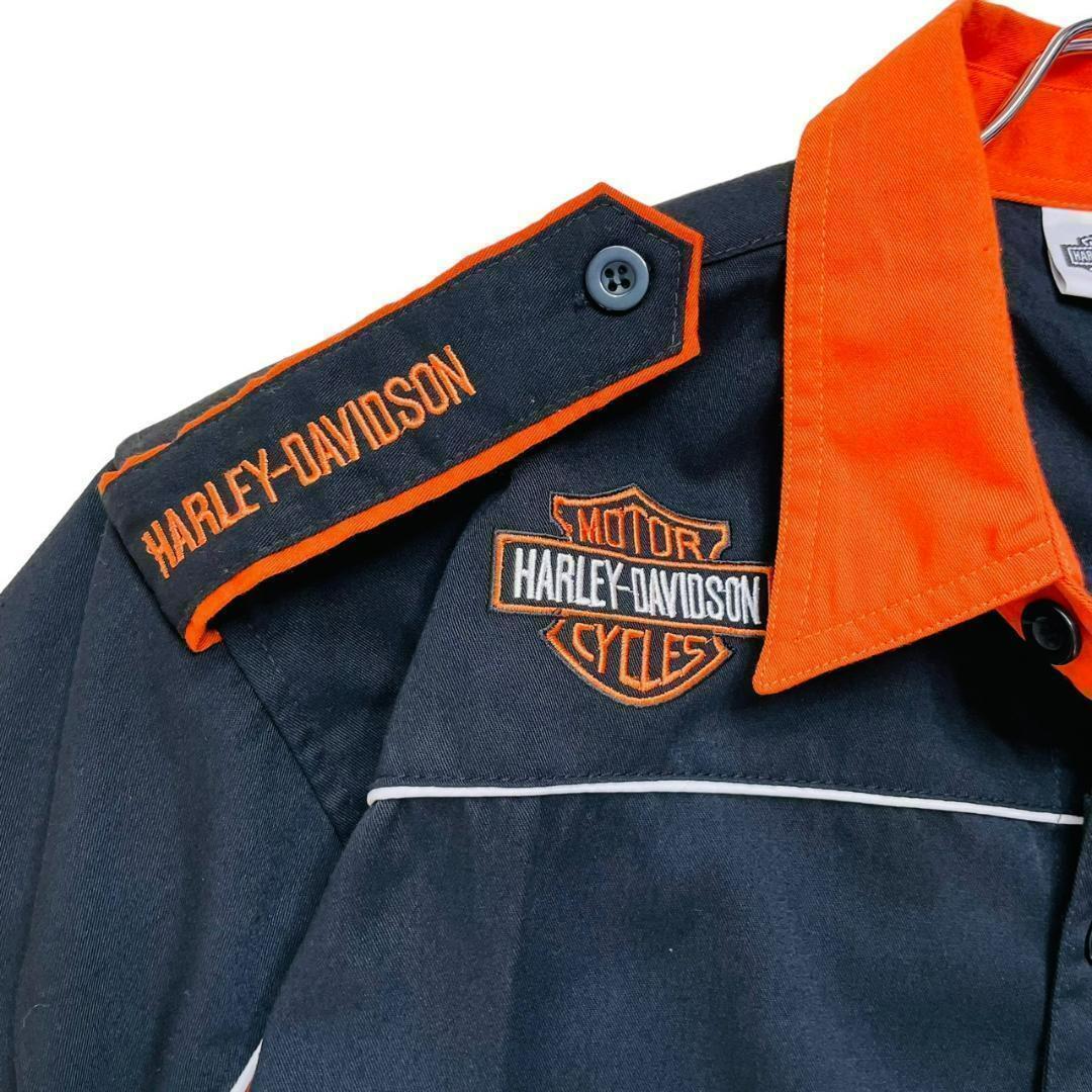 定番デザイン　ハーレーダビッドソン　両面刺繍ロゴ　半袖シャツ　3XL　大きいサイズ　バイク　ワークシャツ　ライダース　企業シャツ 90s_画像6