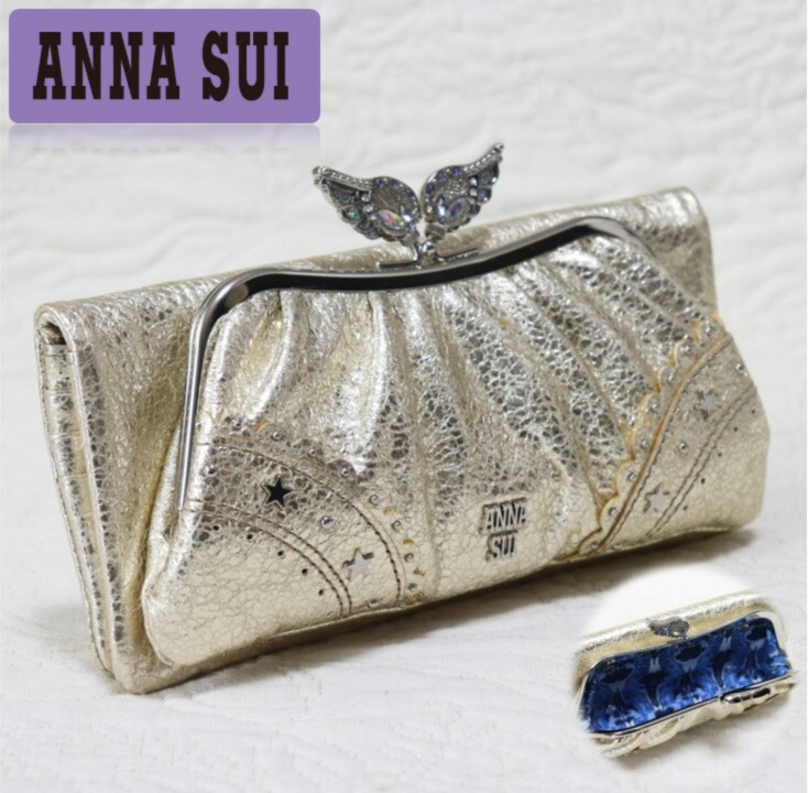 新品タグ付き【ANNA SUI アナスイ】ニケ 羽口金 がま口長財布 ゴールド v4701