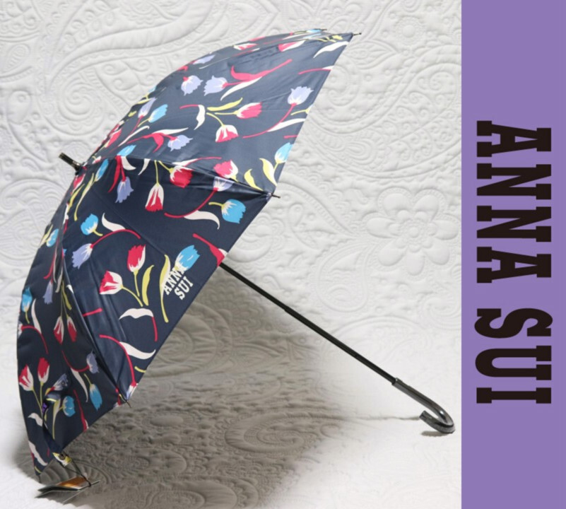 新品タグ付き【ANNA SUI アナスイ】晴雨兼用 短長傘 チューリップ柄 雨傘 日傘 ブラック 遮光率99％以上 v4725