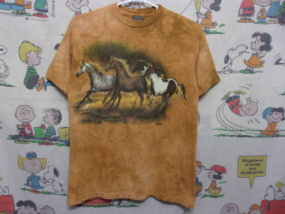 90s 馬 Tシャツ M 90年代 1999年 THE MOUNTAIN ザ・マウンテン Horse ホース ポニー タイダイ染め 古着 トップス アニマル動物プリント_画像1