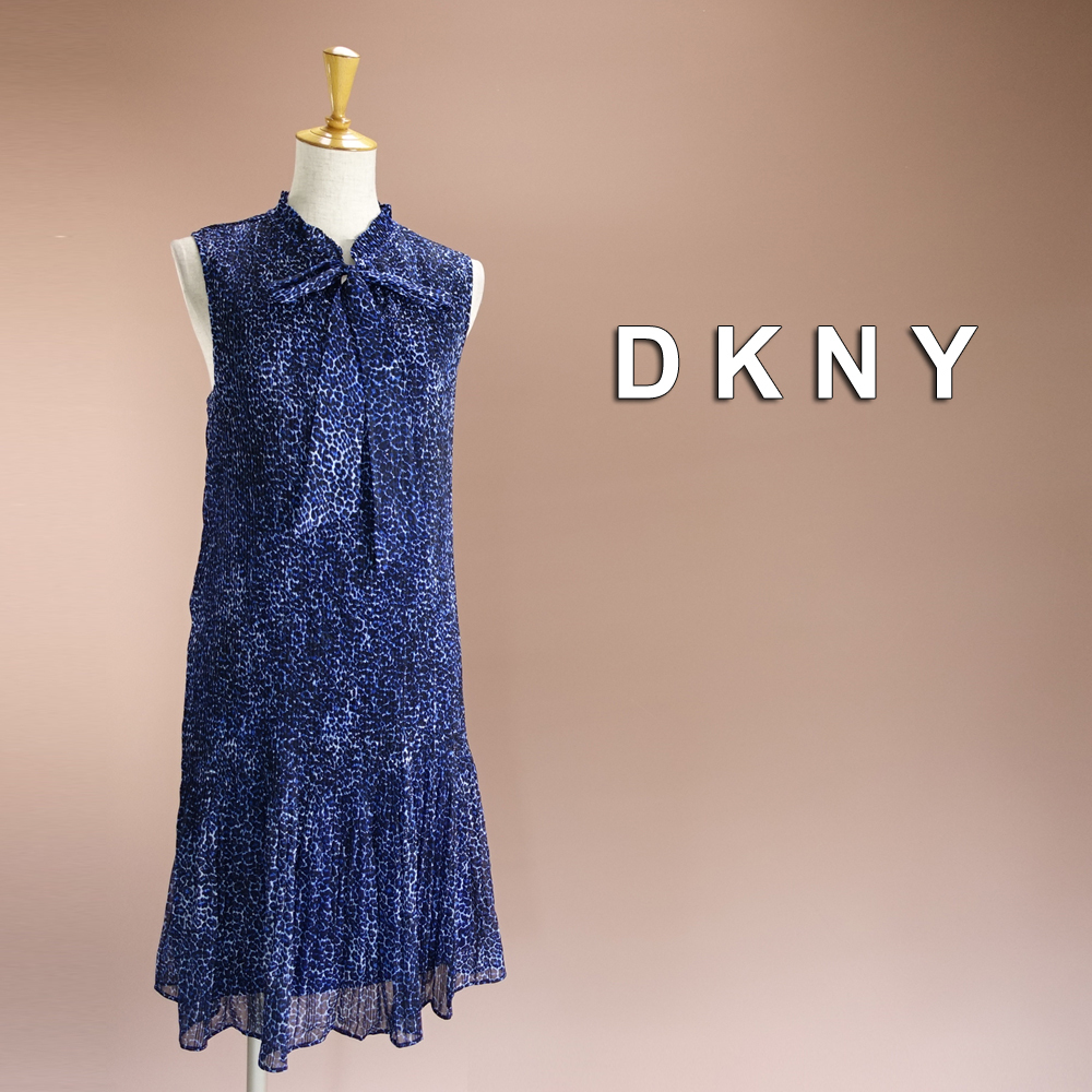 新品 DKNY 10/15号 ダナキャラン 紺 青 シフォン ワンピース パーティドレス 結婚式 二次会 披露宴 フォーマル お呼ばれ 発表会 輝36Y1106_画像1