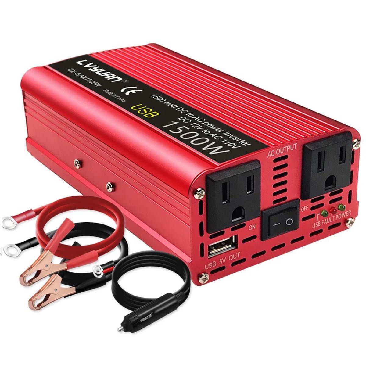 新品カーインバータ 出力1500W DC12V　AC100V　修正正弦波