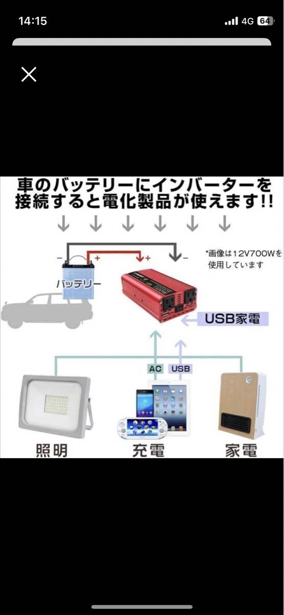 新品カーインバータ 出力1500W DC12V　AC100V　修正正弦波