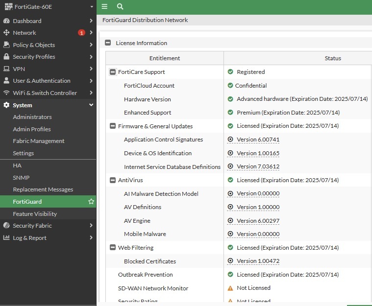 最新FW7.2.8★FORTINET／FortiGate-60E★ライセンス:2025/7/14★自作UTM設定マニュアル(youtube映像付)&FortiCloudマニュアル★補償1カ月間の画像5