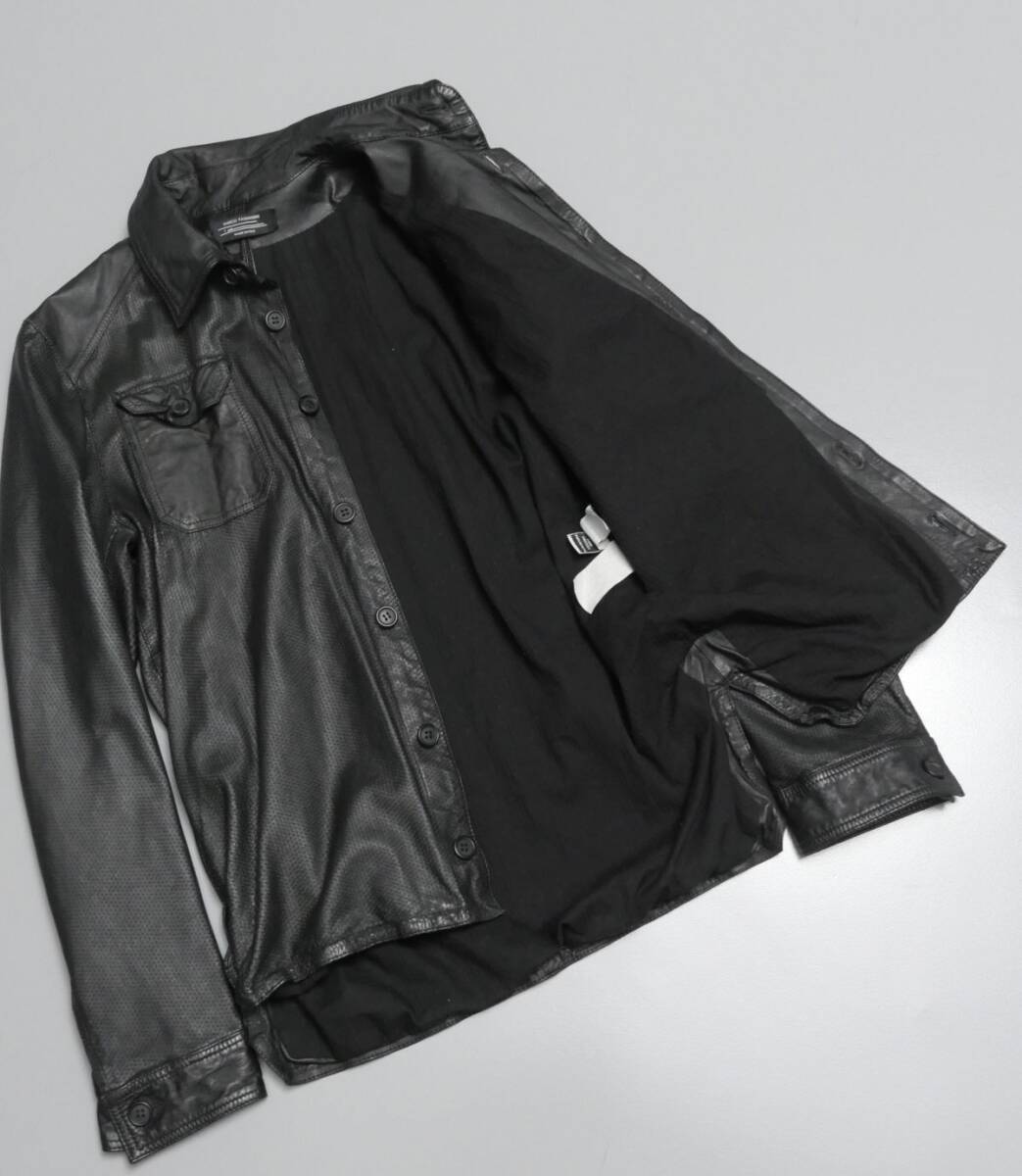GP5724▽イタリア製 マルコ タリアフェリ/MARCO TAGLIAFERRI メンズ46 パンチング 羊革 レザージャケット シャツジャケット ブルゾン 黒の画像5
