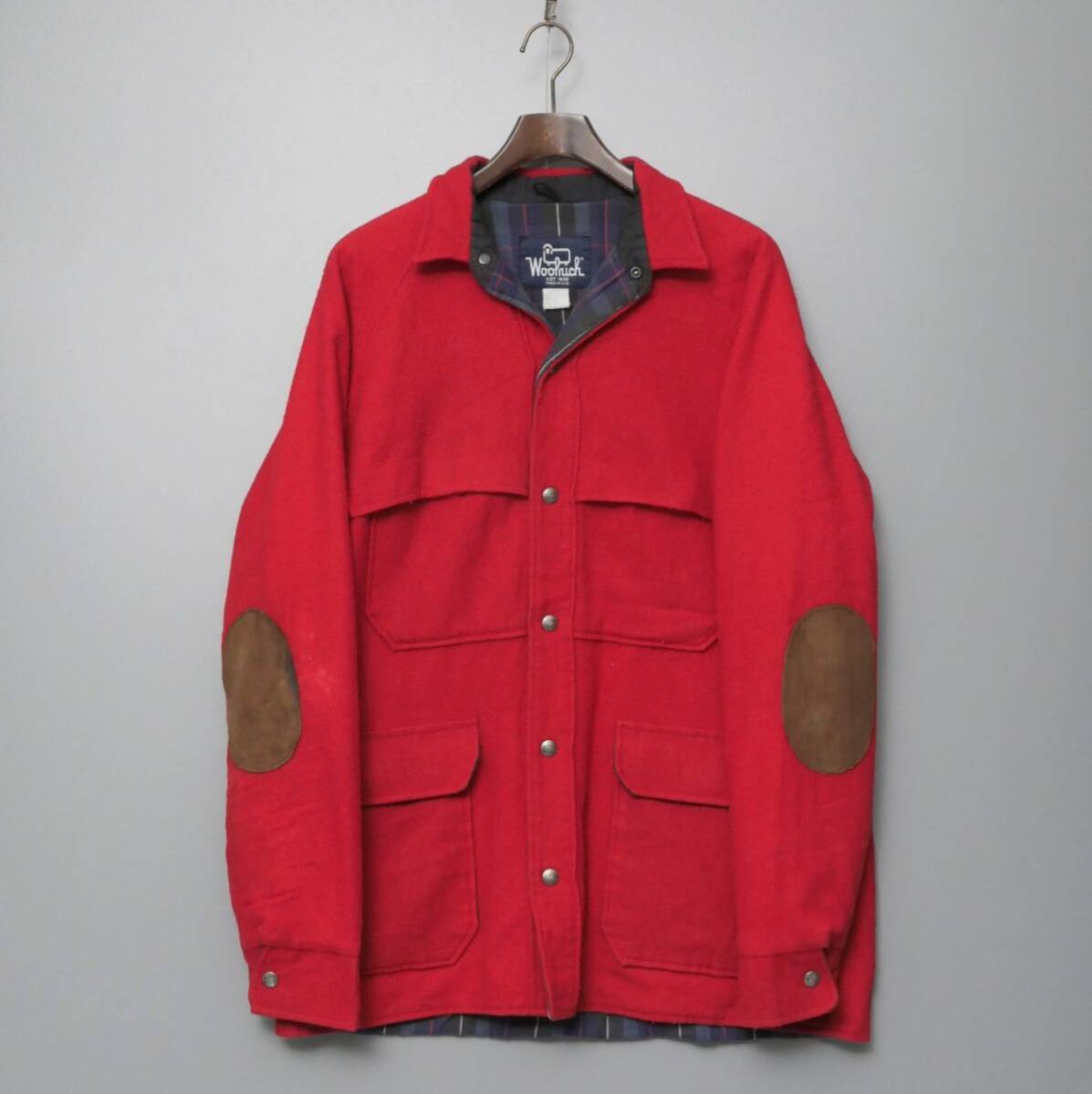 TG1930▽80s ヴィンテージ ウールリッチ/WOOLRICH USA製 メンズL 肘パッチ ウール シャツジャケット レッド系の画像1