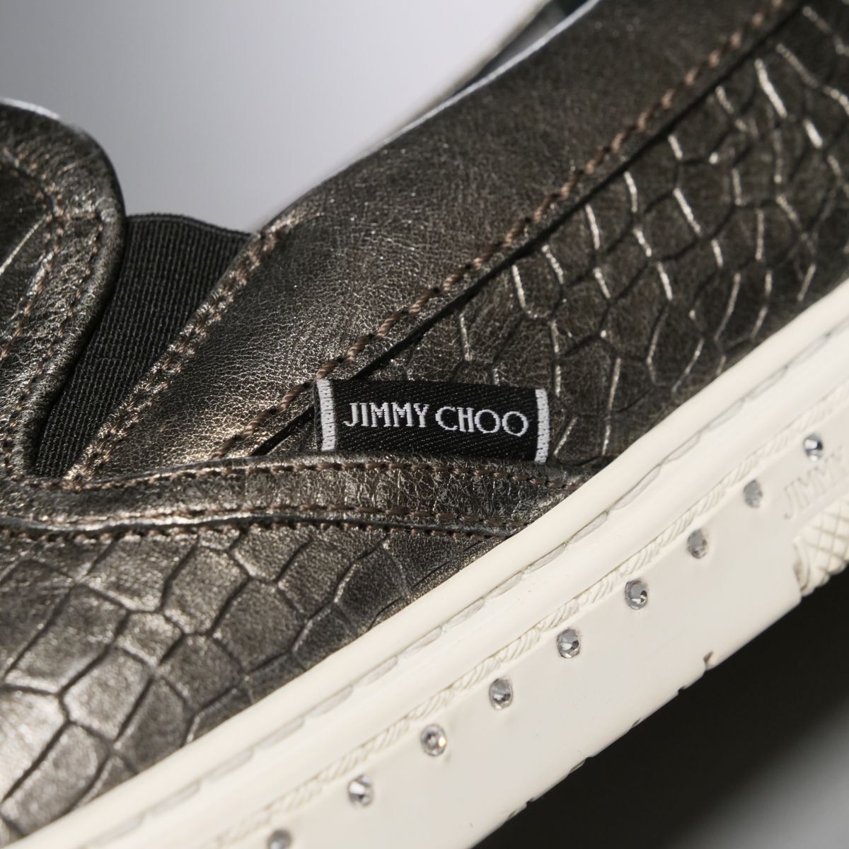 GP4548//イタリア製*ジミーチュウ/JIMMY CHOO*メンズ42.5/ラインストーン装飾/クロコ型押し/レザースリッポン/スニーカー/ローカット/靴_画像7