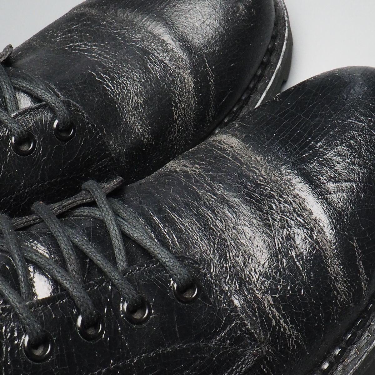 TH2878// Italy made *boe Moss /BOEMOS* men's 42/ crack leather / front lace / side Zip boots / leather shoes / black / black 