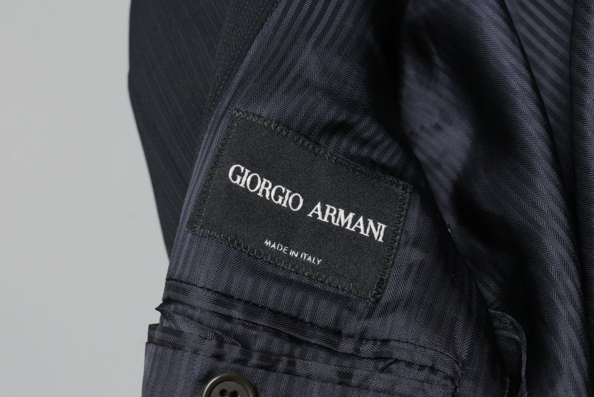 GP5843 イタリア製*ジョルジオアルマーニ/GIORGIO ARMANI テーラードジャケット*ピークトラペル*ストライプ*ネイビー/紺*メンズ*size46_画像3
