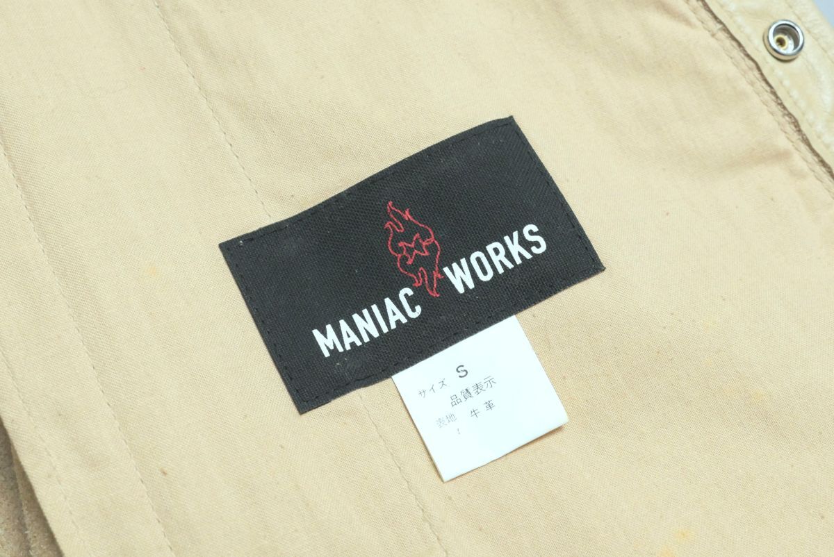 TG9968▽MANIAC WORKS/マニアックワークス*メンズS*牛革*レザージャケット*スナップボタンブルゾン*シャツジャケット*ベージュ系の画像6