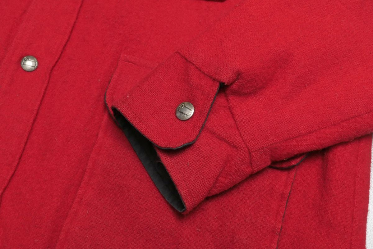 TG1930▽80s ヴィンテージ ウールリッチ/WOOLRICH USA製 メンズL 肘パッチ ウール シャツジャケット レッド系の画像4