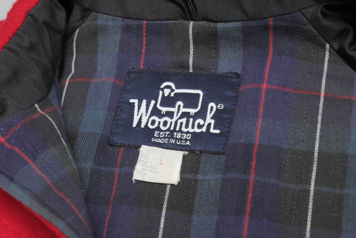 TG1930▽80s ヴィンテージ ウールリッチ/WOOLRICH USA製 メンズL 肘パッチ ウール シャツジャケット レッド系の画像7
