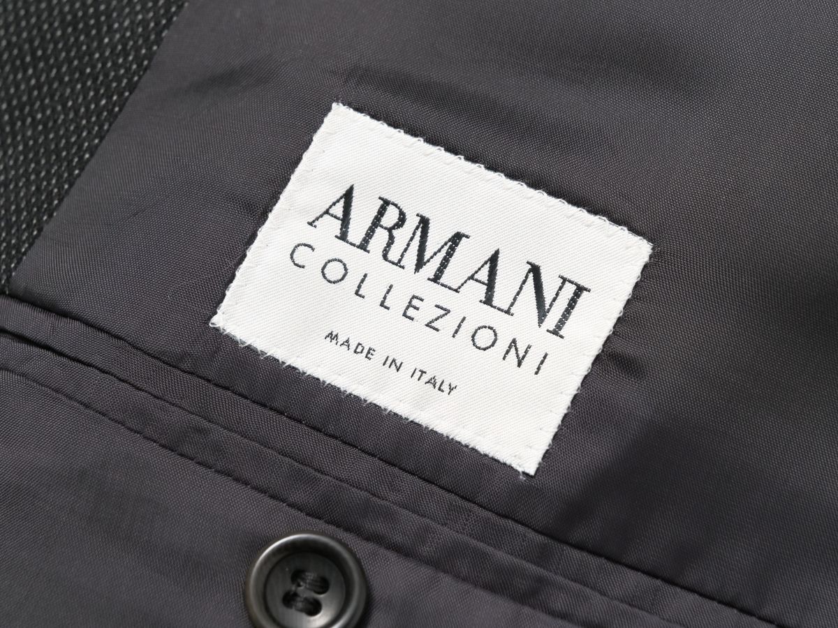 MG1152◎イタリア製 ARMANI アルマーニ ウールコットン 2B シングル スーツ セットアップ ジャケット + 2タック スラックス 44R グレー系_画像6