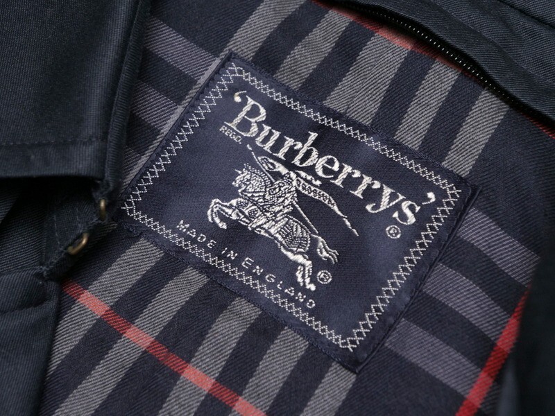 GP5349◇ヴィンテージ 英国製 Burberrys/バーバリー メンズ50 コットン ベルト付き 裏チェック柄 トレンチコート ネイビー系_画像6