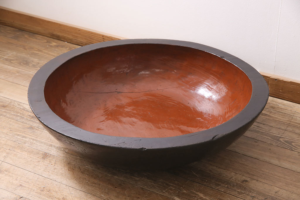 R-046627　アンティーク雑貨　昭和初期　漆塗り　木製のこね鉢(木鉢、ディスプレイ)(R-046627)_画像1
