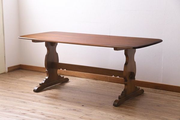 R-044896　ヴィンテージ家具 イギリスビンテージ　ERCOL(アーコール)　エルム材　クラシカルなダイニングテーブル(リフェクトリーテーブル)_画像1