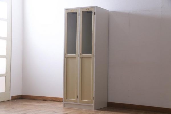 【即納】 R-037985 オリジナル ヒノキ無垢材・ヒバ材 気泡ガラスがレトロな2人用ペイントロッカー(収納棚、戸棚)(R-037985) クローゼット、ワードローブ 【即納】 R-037985 オリジナル ヒノキ無垢材・ヒバ材 気泡ガラスがレトロな2人用ペイントロッカー(収納棚、戸棚)(R-037985) クローゼット、ワードローブ