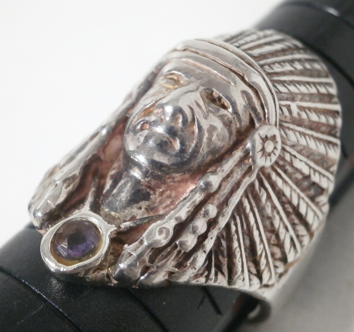 シルバー製 インディアンヘッド リング 19号 アメジスト付き Vintage Silver Ring 銀製 指輪 ネイティブアメリカン 酋長の画像7