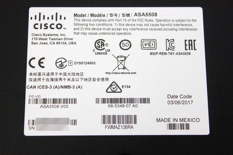 Cisco ファイアウォール FirePOWER Services 2台セット●ASA 5508-X 中古の画像4