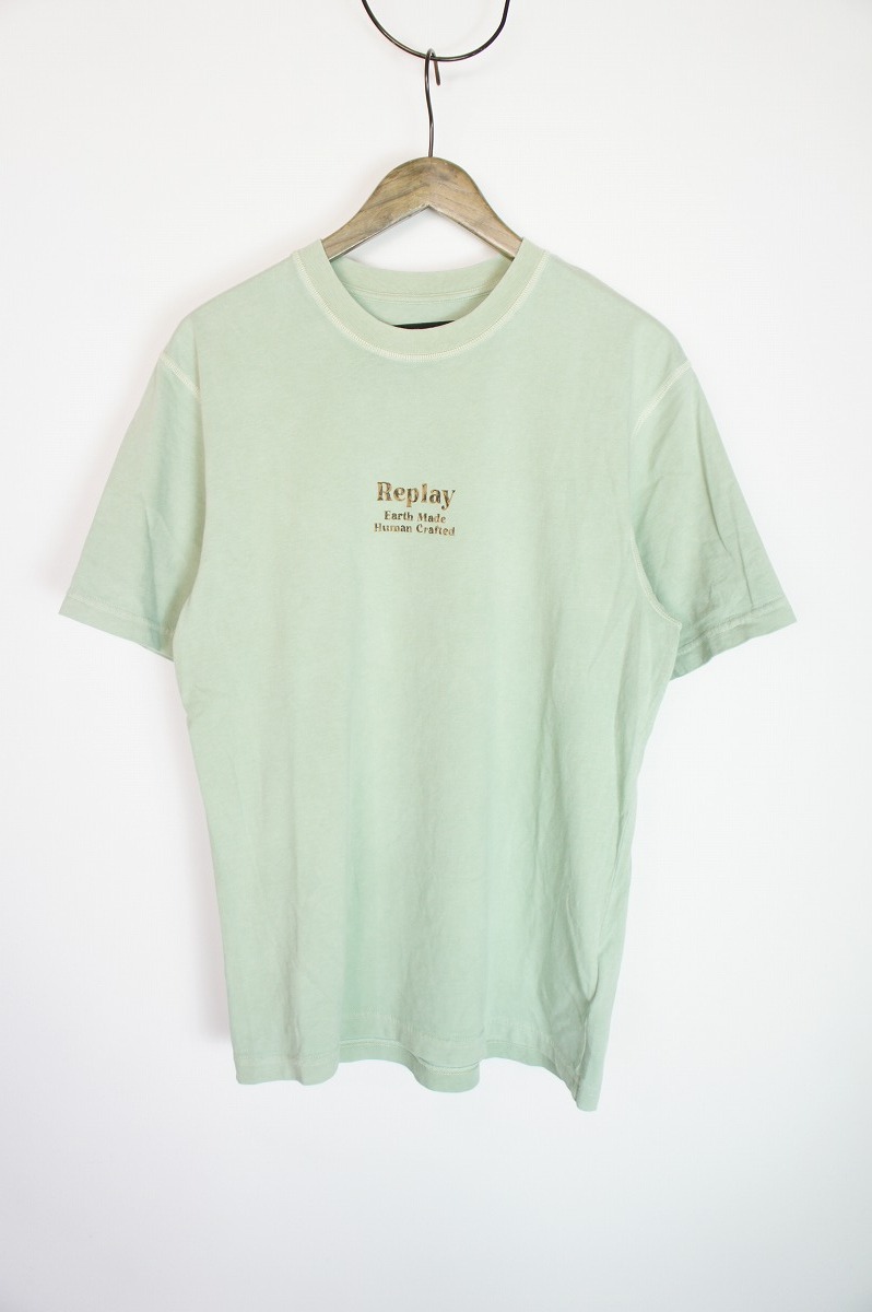 国内正規 美品 REPLAYリプレイ ロゴ Tシャツ 半袖カットソー ガーメントダイ M6154 000 23312E 本物 青緑115O_画像1