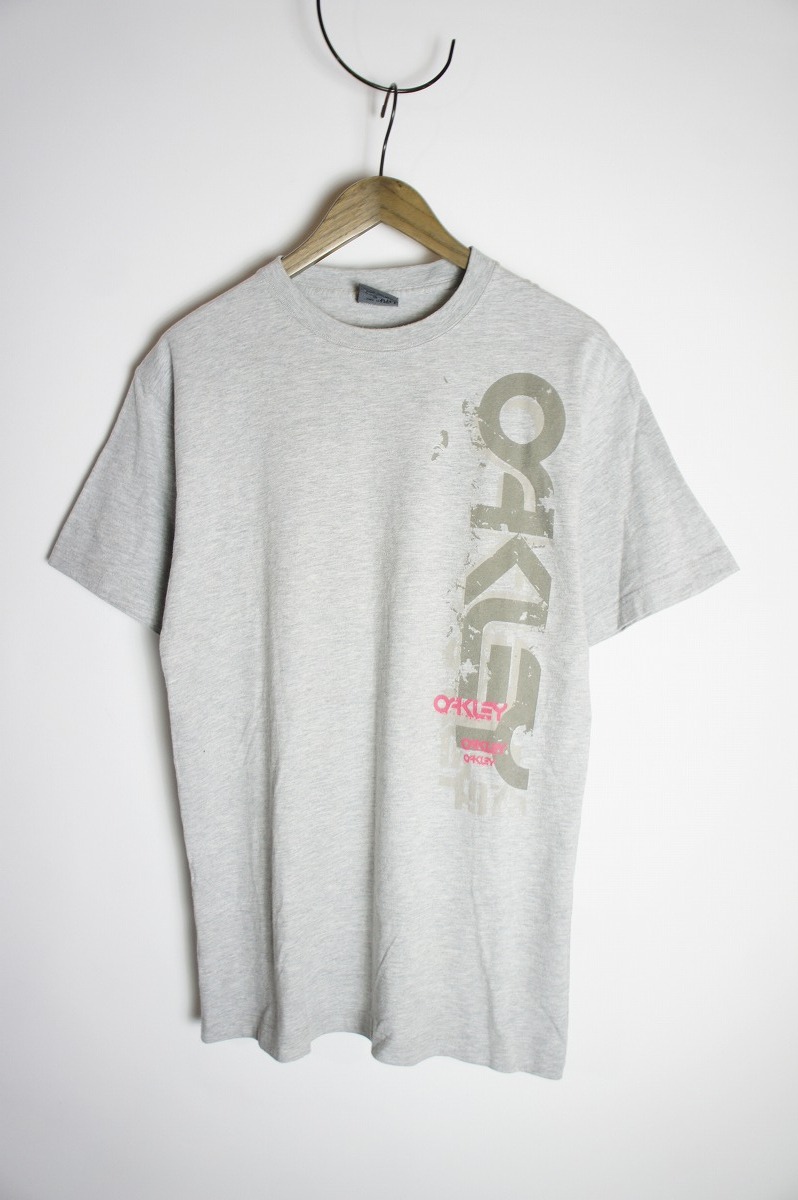 希少 90s～00s OLD OAKLEYオークリー 縦ロゴ Tシャツ 半袖カットソー 灰328O_画像1