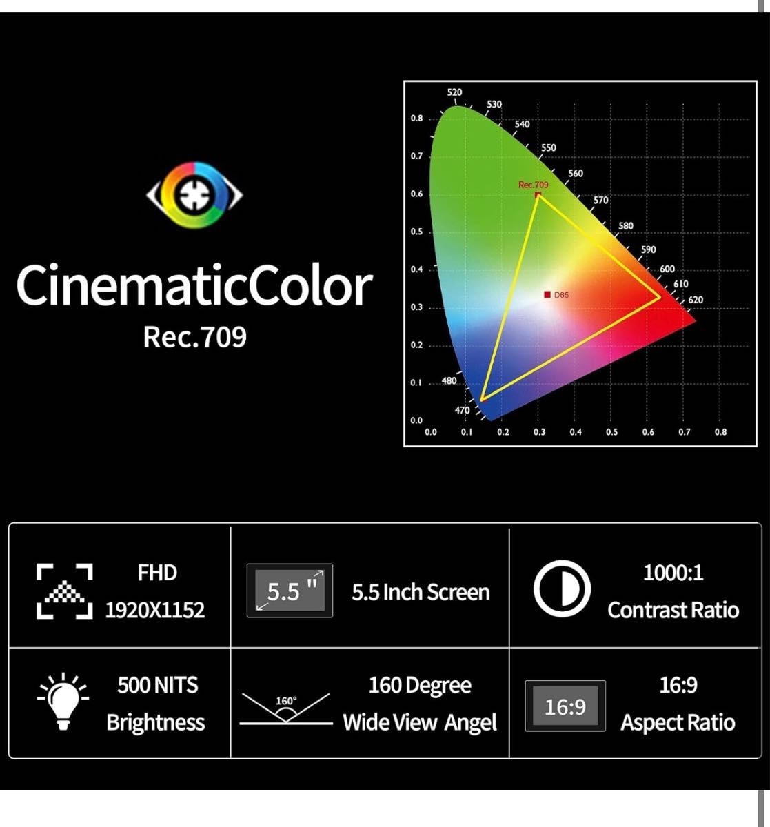 5.5インチ フィールドモニター [ 4K HDMI ] 【F550Cバッテリー＋収納ケース付き】 1920 x 1152 FHD