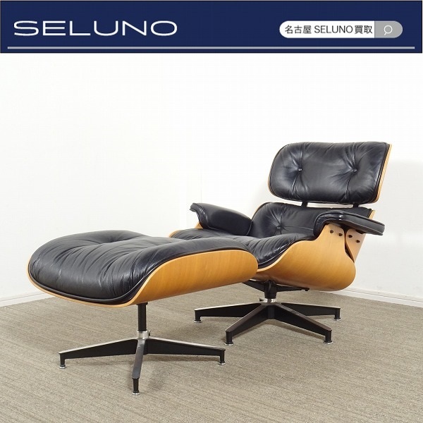 ★SELUNO★モデルハウス展示美品 正規品ハーマンミラー製 Eames イームズ ラウンジチェア&オットマン SET 黒本革 100万 #ハラーヴィトラ_画像1