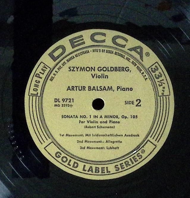 【貴重】冷美ゴールドベルク ブラームス ヴァイオリンソナタ第3番 シューマン ヴァイオリンソナタ第１番 米Decca 金ラベルフラット盤DL9721の画像4