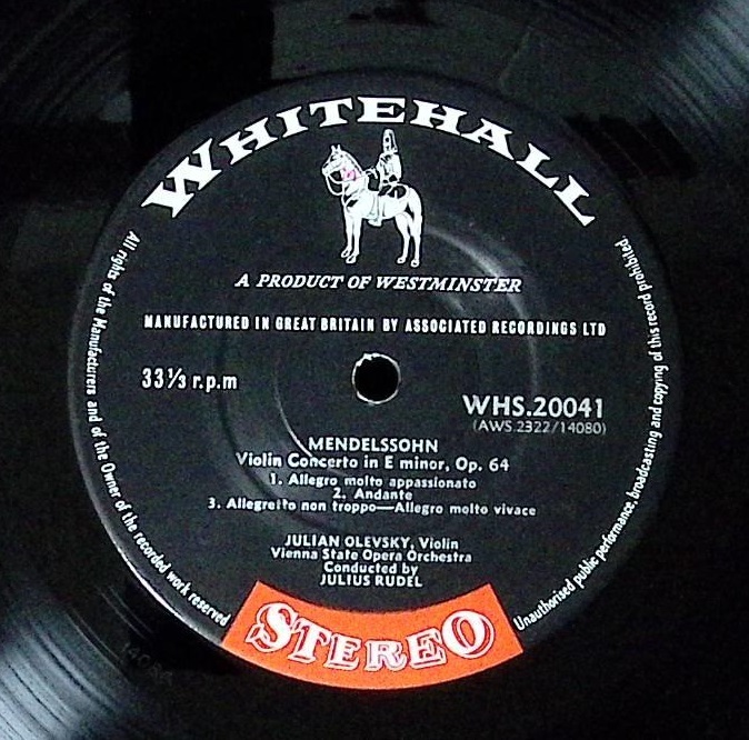 【希少】名手オレフスキー メンデルスゾーン/ブルッフ ヴァイオリン協奏曲第1番 英WhiteHall(英Deccaプレス)Stereo盤WHS20041 _画像3
