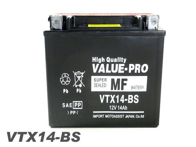 新品 即用バッテリー VTX14-BS 互換 YTX14-BS FTX14-BS / KVF400 W650 EJ650 ZZ-R1100D ZX-12R ZZ-R1200 ZX-14Rの画像4