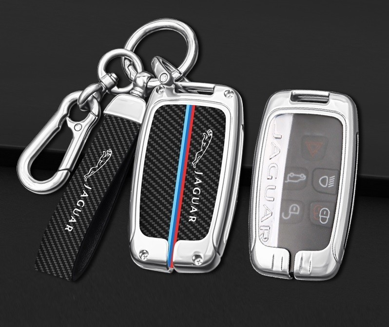 * Jaguar JAGUAR* silver * smart key case key holder attaching carbon style charcoal element fiber key holder car make correspondence with logo key storage B