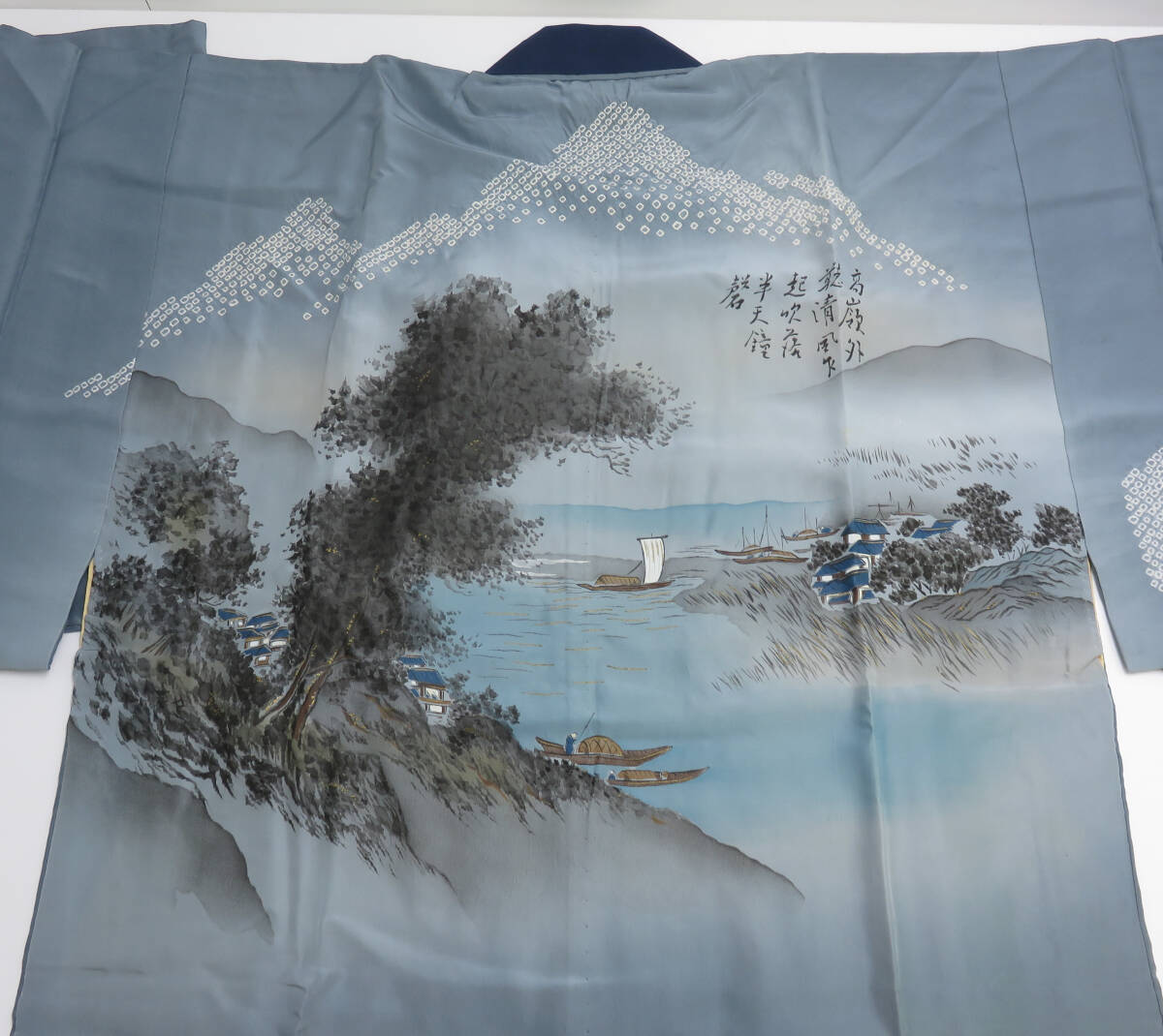 * for man long kimono-like garment 2 sheets summarize blue group gray series ukiyoe kimono Japanese clothes Japanese clothes present condition goods 