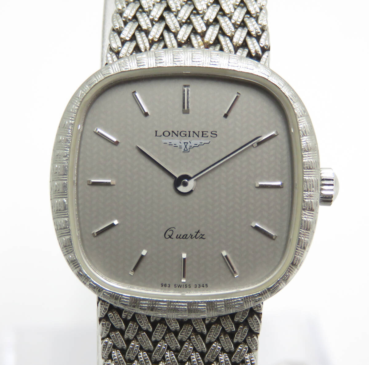 ☆LONGINES/ロンジン スクエアフェイス 2針 SS シルバー グレー系文字盤 クオーツ 稼働品 レディース 腕時計の画像1