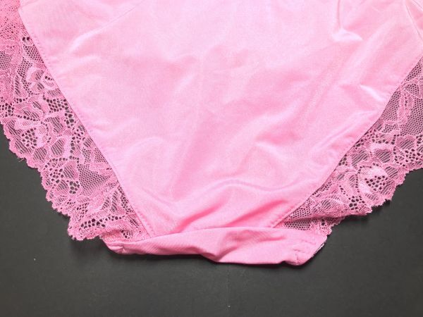 77 SANEI ピンク フラワー刺繍レース ストレッチ サテン パンティ Ｍ ツルツル 光沢_画像5