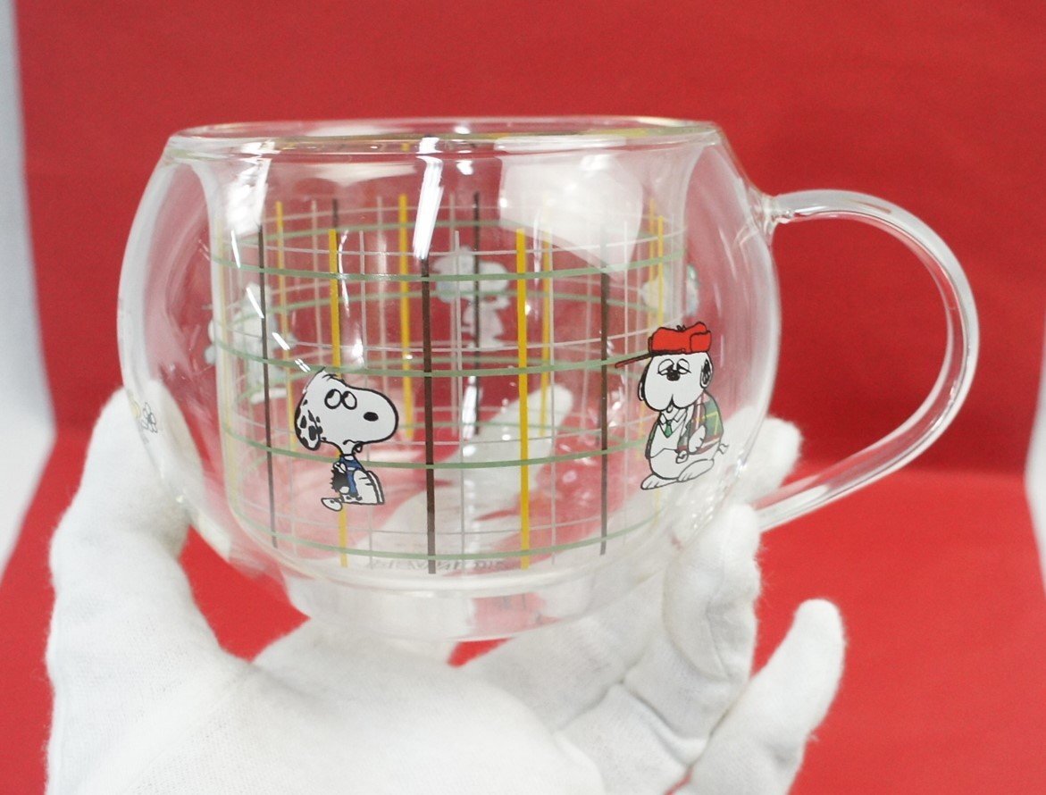 01▼【美品】ペア AfternoonTea アフタヌーンティー SNOOPY スヌーピー PEANUT 耐熱ダブルグラス 飲み物 二重構造 熱湯可△ 784N9の画像2