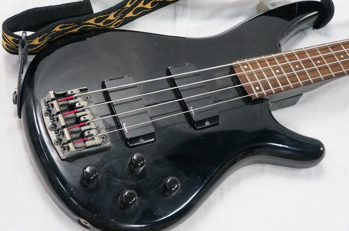 13★【ジャンク品】Ibanez/アイバニーズ エレキベース ブラック 動作未確認 現状渡し 社外品ソフトケース付★453N7/1b*_画像3