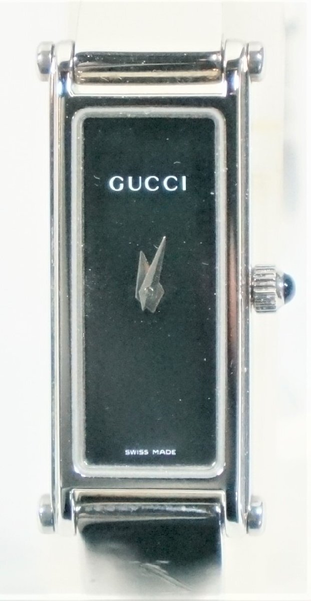 15★【ジャンク扱い品・送料500円】GUCCI グッチ 1500L SS クオーツ レディース腕時計 黒文字盤 SS シルバー ケース入り★364xN7/1b*_画像1