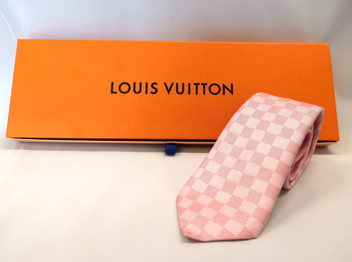 【未使用品】LOUIS VUITTON ルイヴィトン ヴィトン クラヴァット・ダミエ　クラシック ネクタイ 8cm ピンク シルク100％_画像7