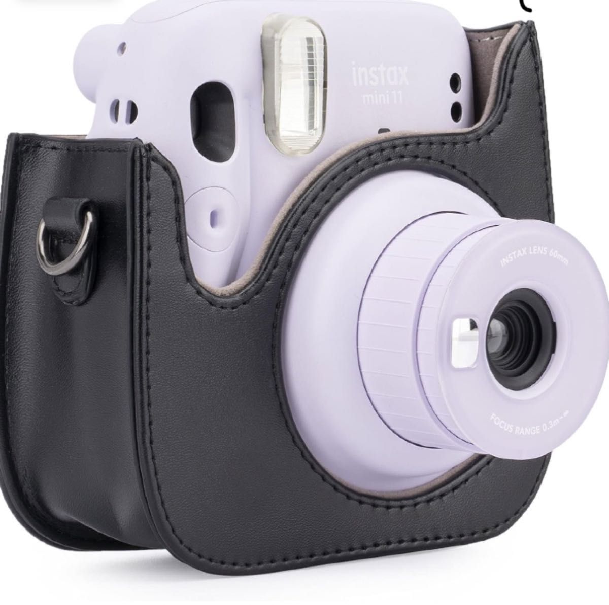 Fujifilm Instax Mini 11 9 8 PU カメラケース ショルダーストラップ付き (ブラックペンギン)