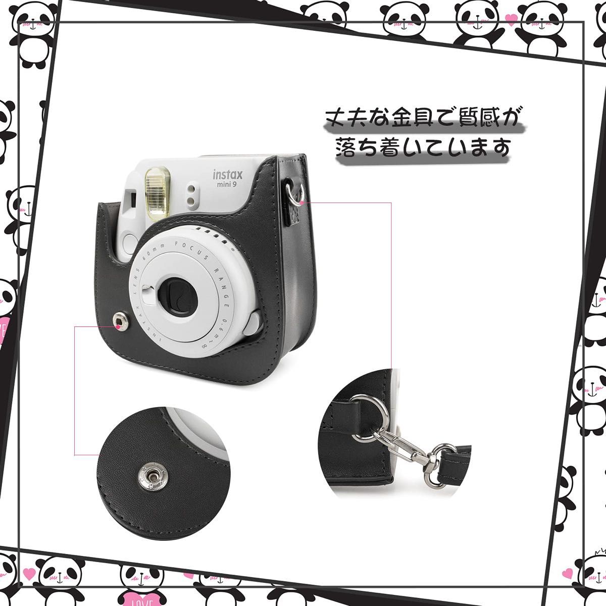 Fujifilm Instax Mini 11 9 8 PU カメラケース ショルダーストラップ付き (ブラックペンギン)