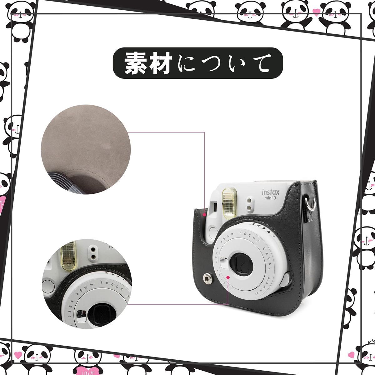 Fujifilm Instax Mini 11 9 8 PU カメラケース ショルダーストラップ付き (ブラックペンギン)